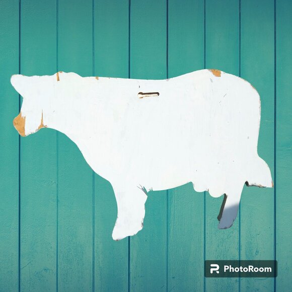 Wood Checkerboard Cow Handpainted Folk Art Wall Hanging Plaque Heavy Farmhouse - Picture 2 of 3